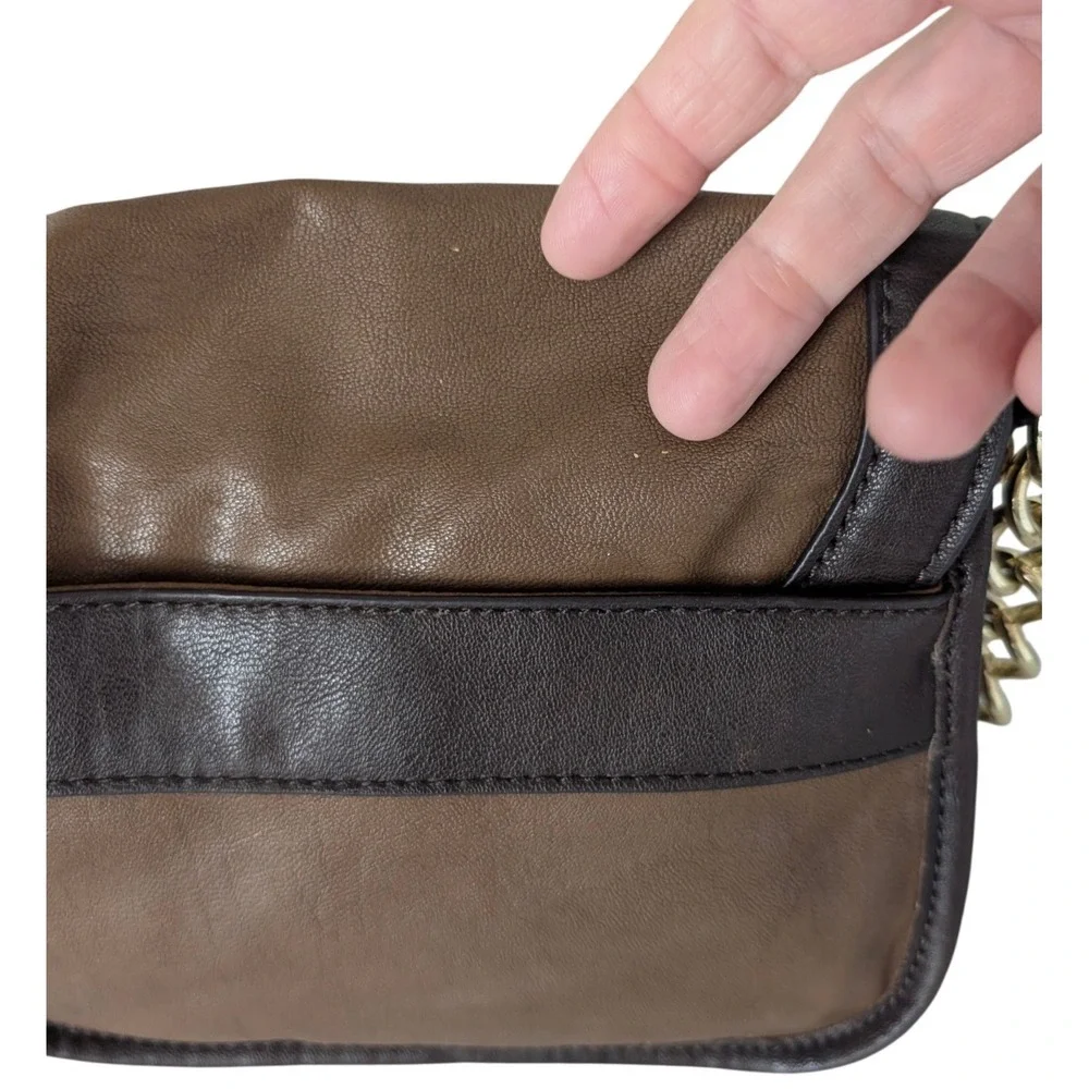 Y2K Brown Chain Strap Shoulder Bag Purse Small Faux Leather Brown Classic Office